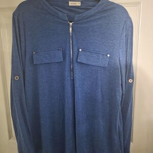 Siddhe Women 3/4 Sleeve Plus Size Tunic Zip Front V-Neck Tops Casual Loose Fit